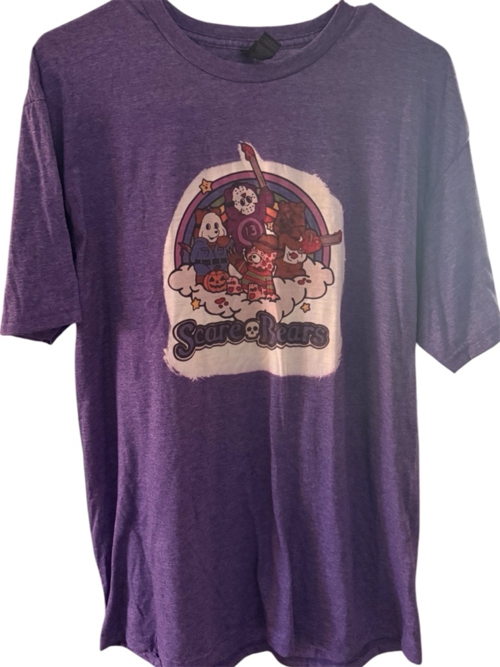 Gildan Softstyle Purple Graphic Tee Scare Bears Halloween care bears scary tee